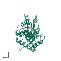 PDB entry 1zqw coloured by chain, side view.