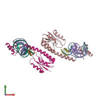 PDB entry 1zr2 coloured by chain, front view.