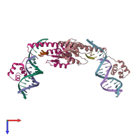 PDB entry 1zr2 coloured by chain, top view.