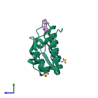 PDB entry 1zr8 coloured by chain, side view.