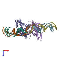 PDB entry 1zre coloured by chain, top view.