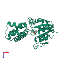 PDB entry 1zrm coloured by chain, top view.
