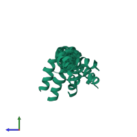 PDB entry 1zrx coloured by chain, ensemble of 10 models, side view.