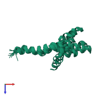 PDB entry 1zrx coloured by chain, ensemble of 10 models, top view.