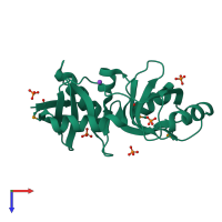 PDB entry 1zs7 coloured by chain, top view.