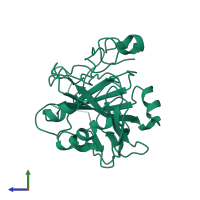 PDB entry 1zsa coloured by chain, side view.