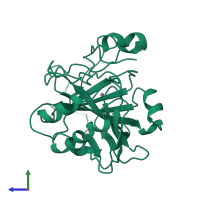 PDB entry 1zsc coloured by chain, side view.