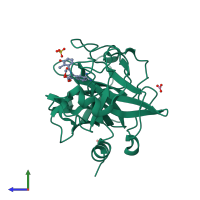 Monomeric assembly 1 of PDB entry 1zsk coloured by chemically distinct molecules, side view.