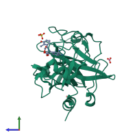 PDB entry 1zsk coloured by chain, side view.