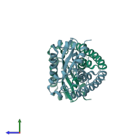 PDB entry 1zsp coloured by chain, side view.