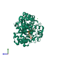 PDB entry 1zsx coloured by chain, side view.