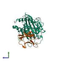 PDB entry 1zt1 coloured by chain, side view.