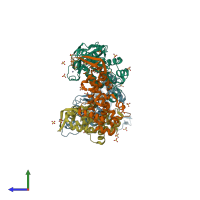 PDB entry 1zt2 coloured by chain, side view.