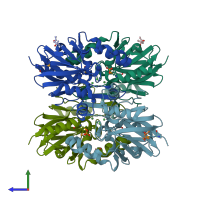 PDB entry 1ztc coloured by chain, side view.