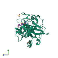 PDB entry 1ztk coloured by chain, side view.