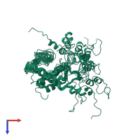 PDB entry 1zts coloured by chain, ensemble of 20 models, top view.