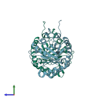 PDB entry 1ztv coloured by chain, side view.