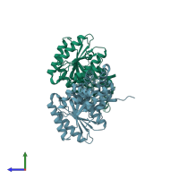 PDB entry 1zu5 coloured by chain, side view.