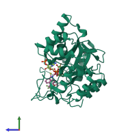 PDB entry 1zua coloured by chain, side view.