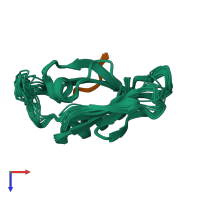 PDB entry 1zub coloured by chain, ensemble of 20 models, top view.