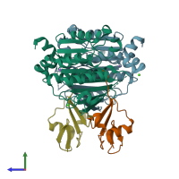 PDB entry 1zud coloured by chain, side view.