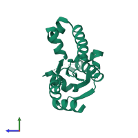 PDB entry 1zuh coloured by chain, side view.