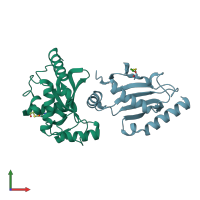 PDB entry 1zuo coloured by chain, front view.