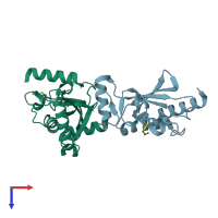 PDB entry 1zuo coloured by chain, top view.