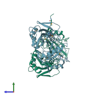PDB entry 1zup coloured by chain, side view.