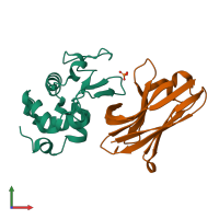 PDB entry 1zv5 coloured by chain, front view.