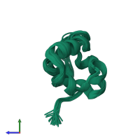 PDB entry 1zv6 coloured by chain, ensemble of 21 models, side view.