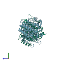 PDB entry 1zvk coloured by chain, side view.