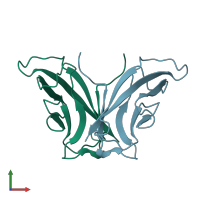 PDB entry 1zvn coloured by chain, front view.