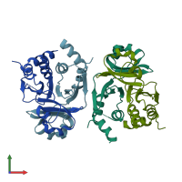 PDB entry 1zvp coloured by chain, front view.