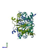 PDB entry 1zvp coloured by chain, side view.