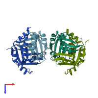 PDB entry 1zvp coloured by chain, top view.