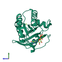 PDB entry 1zvq coloured by chain, side view.