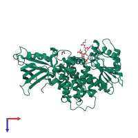 PDB entry 1zvr coloured by chain, top view.