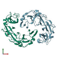 PDB entry 1zvt coloured by chain, front view.