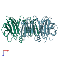 PDB entry 1zvt coloured by chain, top view.