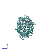 PDB entry 1zvw coloured by chain, side view.