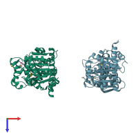 PDB entry 1zvw coloured by chain, top view.