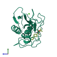 PDB entry 1zvx coloured by chain, side view.