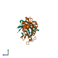 PDB entry 1zvy coloured by chain, side view.