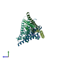 PDB entry 1zw0 coloured by chain, side view.