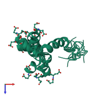 PDB entry 1zwg coloured by chain, ensemble of 10 models, top view.