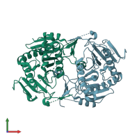 PDB entry 1zwj coloured by chain, front view.