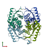 PDB entry 1zwy coloured by chain, front view.