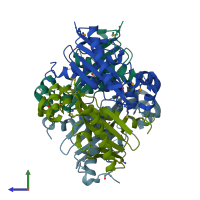 PDB entry 1zwy coloured by chain, side view.