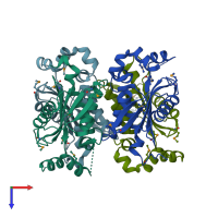 PDB entry 1zwy coloured by chain, top view.